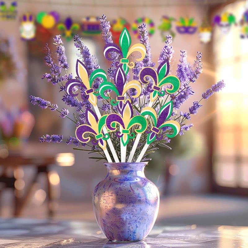 TICIAGA Carnival Iris Wooden Picks - 14PCS Circus Iris Double-Sided Wooden Decorative Picks for Home Vase Filler Mardi Gras Colorful Iris Wooden Picks Decor for Carnival Party Decorations Supplies - Image 4
